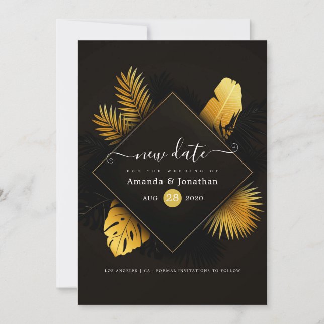 Reserve A Data Mudança de Data Preto e Dourado Salve a Data (Frente)