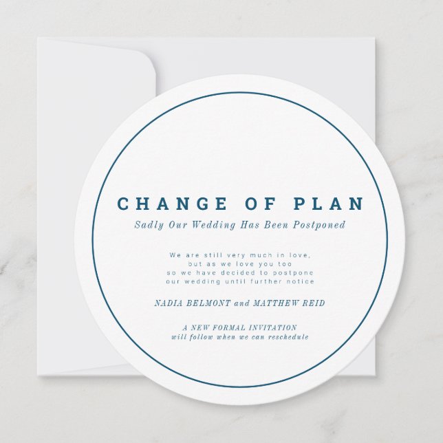 Reserve A Data Mudança de plano de casamento adiada azul branco (Frente)