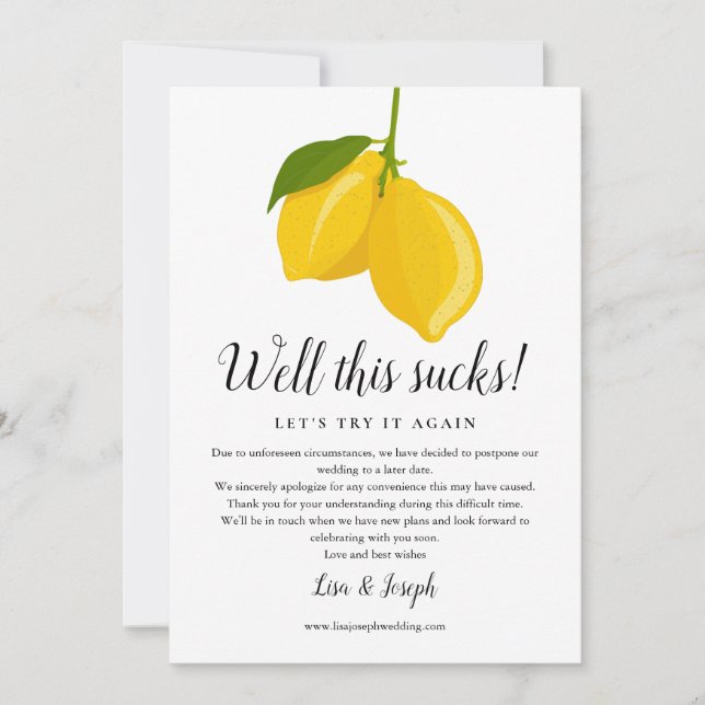 Reserve A Data Mudar a Data Adiada Cancelada Limões Foto (Frente)