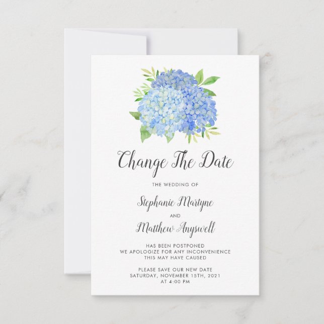 Reserve A Data Mudar a Data de Casamento Blue Hydrangea (Frente)
