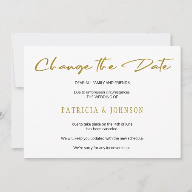 Reserve A Data Mudar a data de casamento elegante com brilho dour (Frente)