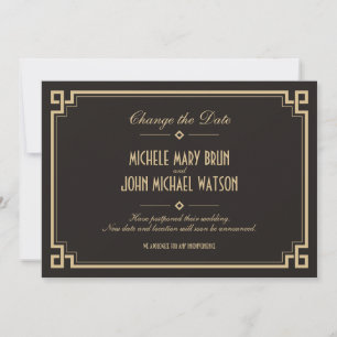 Reserve A Data Mudar a Data Moldura Retro Art Déco Carta Escura