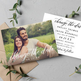 Reserve A Data Mudar a Foto de Casamento da Caligrafia Moderna de