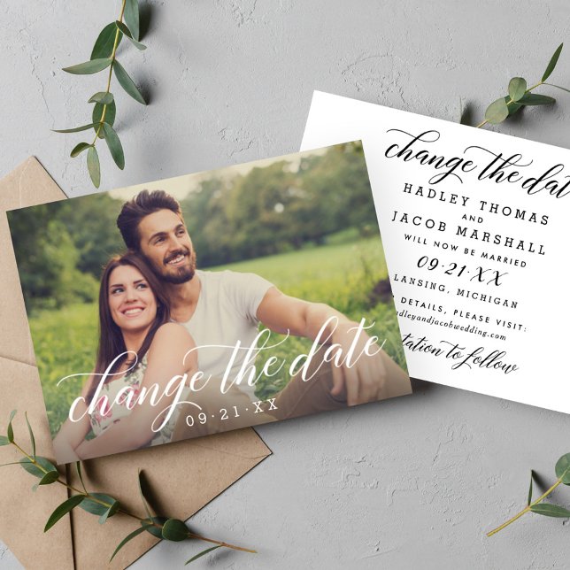Reserve A Data Mudar a Foto de Casamento da Caligrafia Moderna de (Criador carregado)