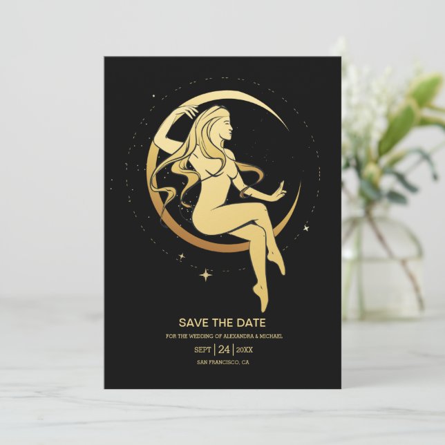 Reserve A Data Mystical Black Gold Celestial Stars Casamento Salv (Em pé/Frente)