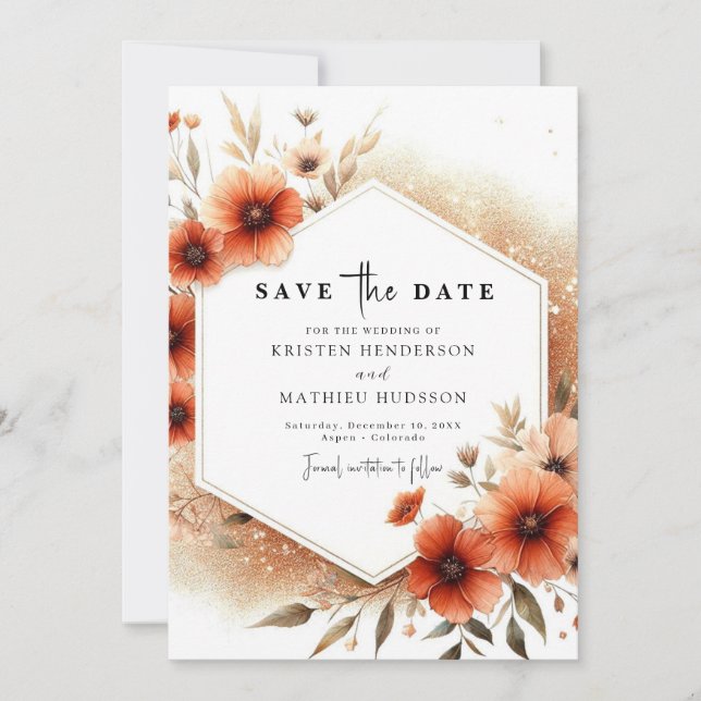 Reserve A Data Na moda Botanical Terracotta Wedding (Frente)