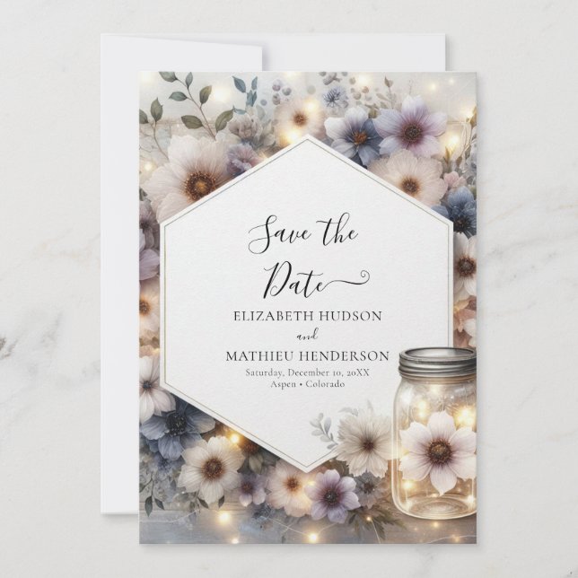 Reserve A Data Na moda Botânico Mason Jar Wedding (Frente)