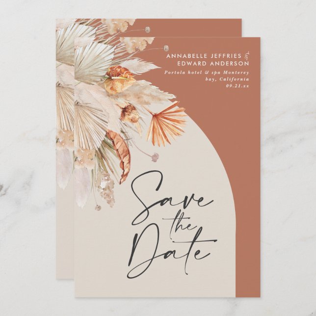 Reserve A Data Na moda de erva-de-pampas-boêmia moderna (Frente/Verso)