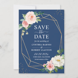 Reserve A Data Na moda Floral Cor-de-Rosa Azul-marinho Dourado Ge