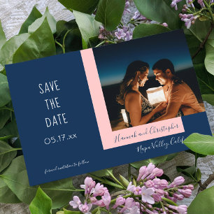 Reserve A Data Na moda Modern Blue Foto Simple Casamento