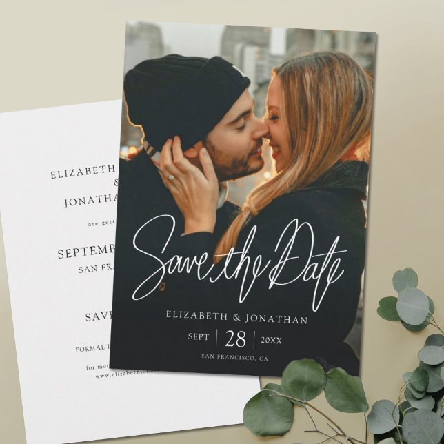 Reserve A Data Na moda Modern Photo Save the Date Wedding Card (Criador carregado)