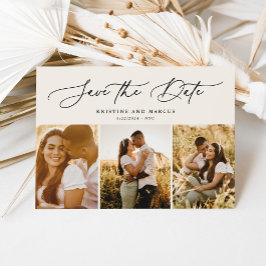Reserve A Data Na moda Modern Script 3-Photo Multi-Beige
