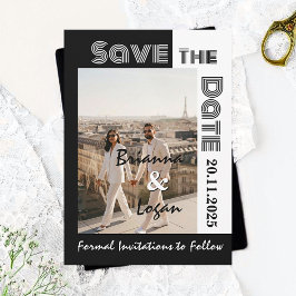 Reserve A Data Na moda, preto e branco contemporâneo Salvar a dat