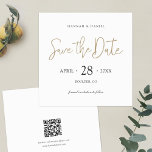 Reserve A Data Na moda simples Dourado Salve a data com o código<br><div class="desc">Este simples casamento quadrado chic salve o cartão de data com 'Salve a Data' veiculado com um roteiro animado e moderno. Isso salva o elemento de data do design está em um tom de ouro elegante chamado Califórnia Dourada e sua cor não pode ser alterada. O outro texto é preto...</div>