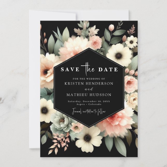 Reserve A Data Na moda Typografia Casamento Floral Rosa-Rosa (Frente)
