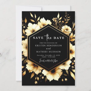 Reserve A Data Na moda Watercolor Dourado e Casamento Negro