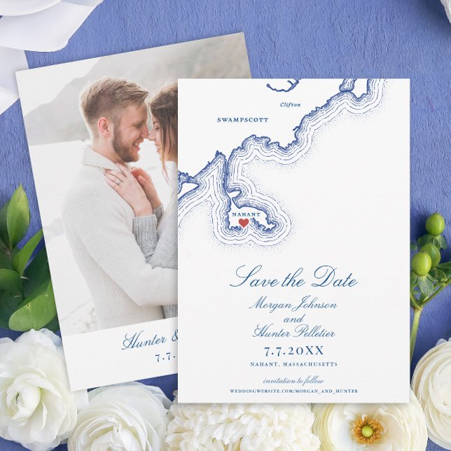 Reserve A Data Nahant MÃE Map Elegante Marinho Casamento Azul (Nahant MA Map Save the Date for an Elegant Navy Blue North Shore Wedding  by Coastal Map Designs)