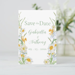 Reserve A Data Narciso Floral Branco e Amarelo Rótulo Verde