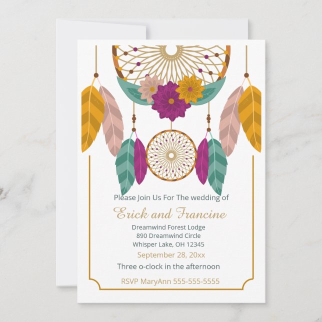 Reserve A Data Native Inspired Dreamcatcher Wedding Invitation (Frente)