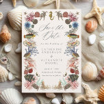 Reserve A Data Nautical Ocean Fish Coral Vintage Beach Wedding<br><div class="desc">Ocean themed beach wedding or nautical wedding save the date invitation template with a frame made of ocean illustrations of fish,  seashells and corals. Custom QR code and additional text on the back - perfect to mention your wedding website or any other information for your wedding guests.</div>