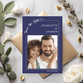Reserve A Data Navy blue ivory photo wedding Save the Date
