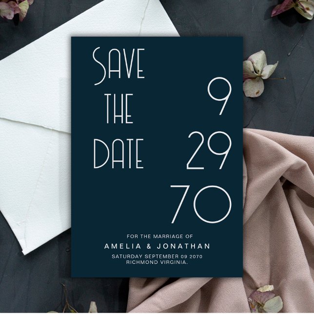 Reserve A Data Navy Matte Simple Minimal Wedding Save The Date (Criador carregado)