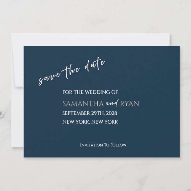 Reserve A Data Navy Save the Date com Prata Metálica (Frente)