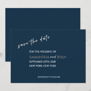 Reserve A Data Navy Save the Date com Prata Metálica