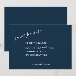 Reserve A Data Navy Save the Date com Prata Metálica