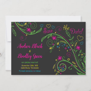 Reserve A Data Neon Doodle Floral Casamento Salve a Data