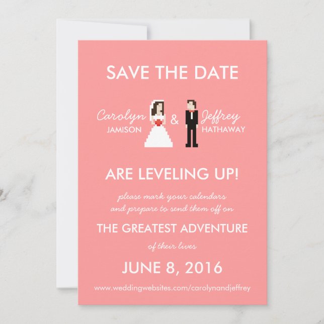 Reserve A Data Nerdy Pink 8 Bits Bride & Groom Salve as Datas (Frente)