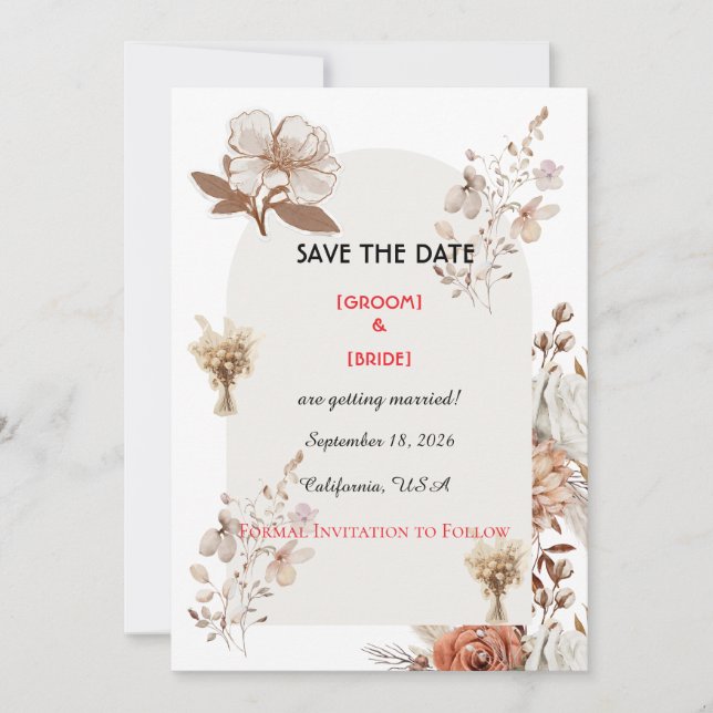 Reserve A Data Neutral Boho Wedding Save The Date (Frente)