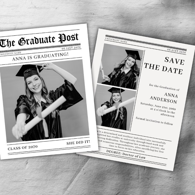 Reserve A Data Newspaper 2026 Graduation Photos Save The Date (Criador carregado)