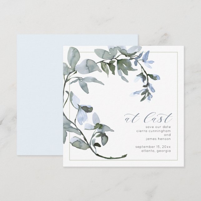 Reserve A Data No Último Verso Pó Azul Floral (Frente/Verso)