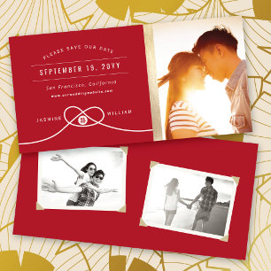 Reserve A Data Nó Vermelho Dupla Felicidade 囍 Foto de Casamento C
