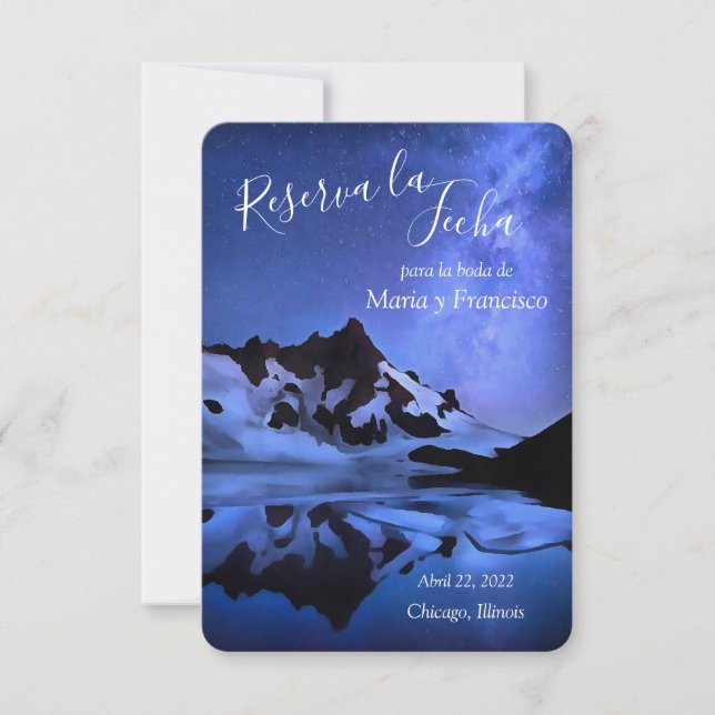 Reserve A Data Noche estrellada en las montañas Reserva la Fecha (Frente)