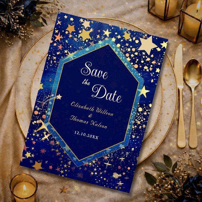 Reserve A Data Noite celestial mágica estelar de ouro azul de cas (Criador carregado)