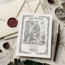 Reserve A Data Noiva Cavaleiro Preto Branco Castelo Casamento Gót