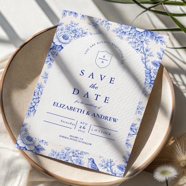 Reserve A Data Noiva Clássica Azul e Branco Chinoiserie (Criador carregado)