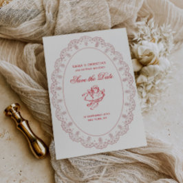 Reserve A Data Noiva com Renda em Tom de Rosado Moldura Vintage