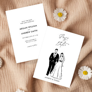 Reserve A Data noiva de casamento e noiva desenhada à mão