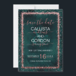 Reserve A Data Noiva de Confete Espalhado com Ouro e Rosa Esmeral<br><div class="desc">O cartão de aviso de casamento elegante, glamoroso e moderno é perfeito para o evento contemporâneo e sofisticado. Ele apresenta uma borda de confete cintilante com glitter rosa dourado impresso falso sobre um fundo artístico de aquarela verde esmeralda. O verso exibe o mesmo brilho, mas espalhado por toda a página...</div>
