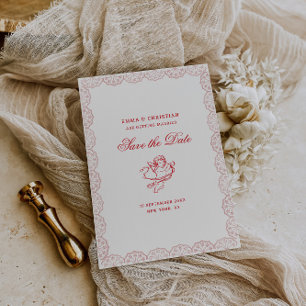 Reserve A Data Noiva de Renda com Bordas Cherub Casamento Vintage