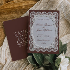Reserve A Data Noiva de Renda Marrom Chocolate Old Money Casament