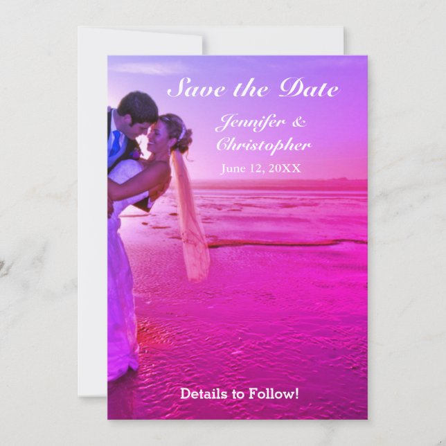 Reserve A Data Noiva e Groom Purple Sunset Beach Salve a Data (Frente)