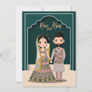 Reserve A Data Noiva e noivo casal fofo cartoon indiano