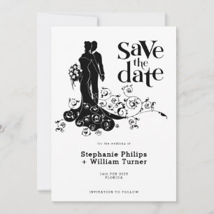 Reserve A Data Noiva e Noivo Elegantes Silhueta de Casamento
