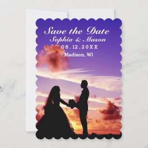 Reserve A Data Noiva em Silhueta & Noivo Pôr do Sol Save the Date