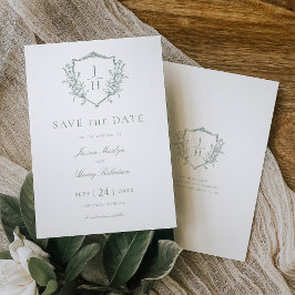 Reserve A Data Noiva Floral Crest Monograma Casamento Verde Sage