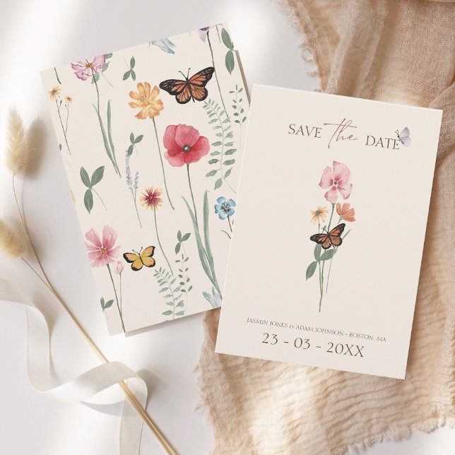 Reserve A Data Noiva Floral de Flores Silvestres Coloridas Simple (Simple Colorful Wildflower Floral Wedding Save the Date)